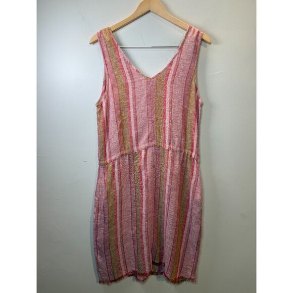 Drew Nat Dobby Stripe Linen Blend Sleeveless V-Neck Dress Women’s Size Medium - Picture 6 of 8